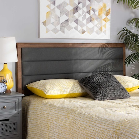 Baxton Studio Dexter Modern Dark Grey Fabric Upholstered and Walnut Brown Finished Wood Headboard-Full 191-11535-ZORO